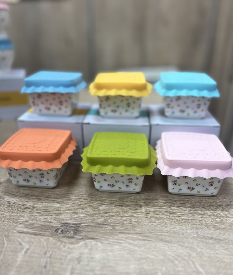 POR-7097 Renkli Silikon Kapak Porselen 6 Adet Kare