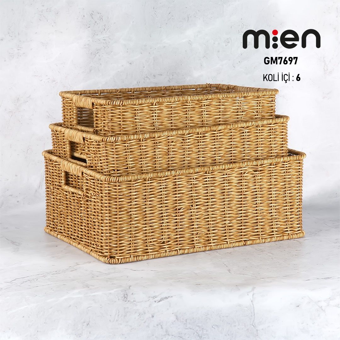 DİKDÖRTGEN  RATTAN 3LÜ SEPET