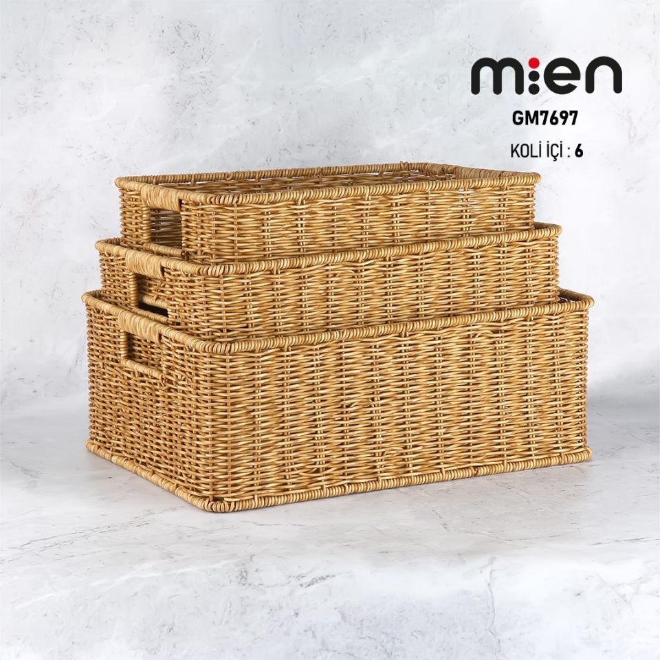 DİKDÖRTGEN  RATTAN 3LÜ SEPET