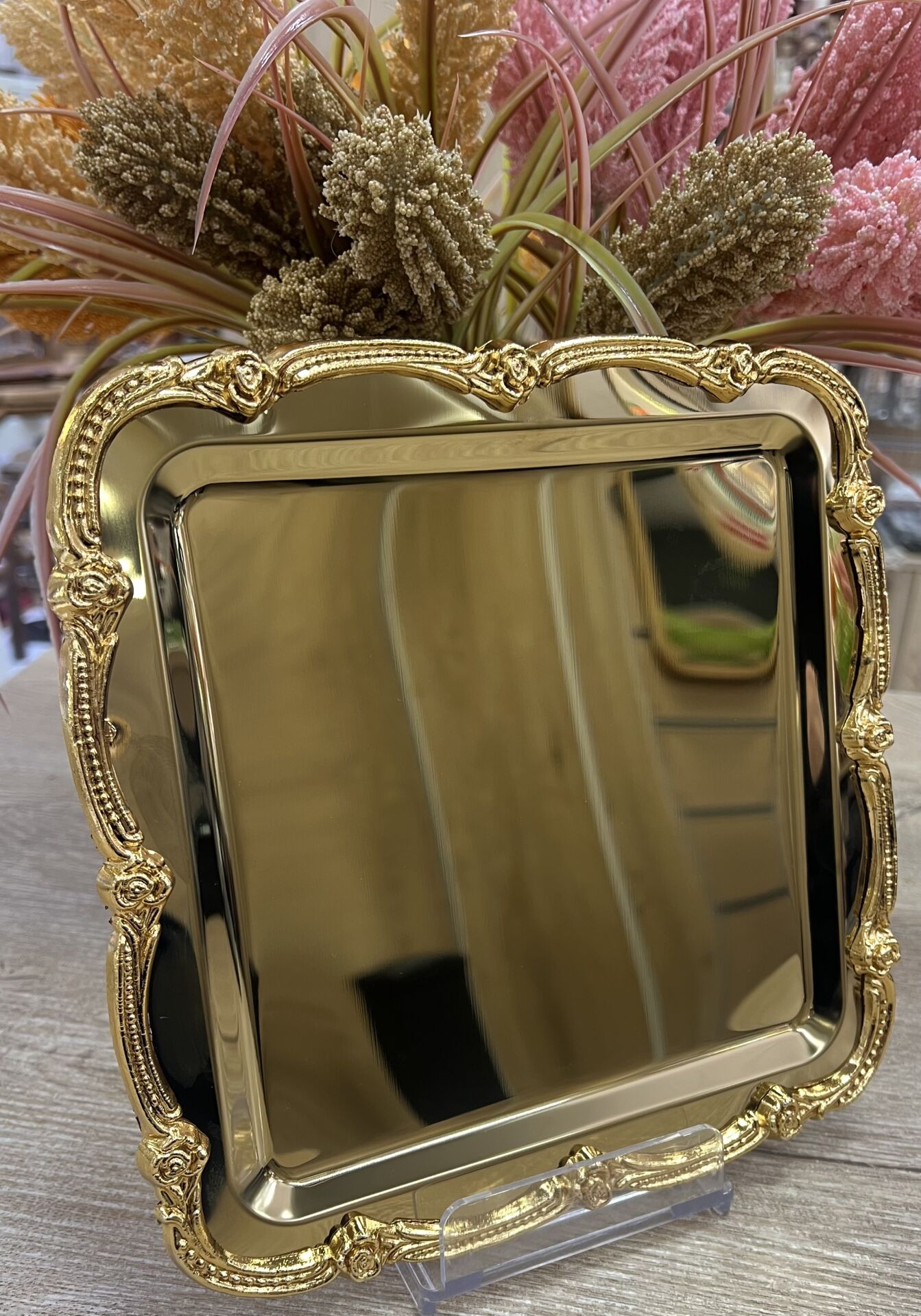 DGN- KARE GÜL KENAR GOLD TEPSİ 23x23cm