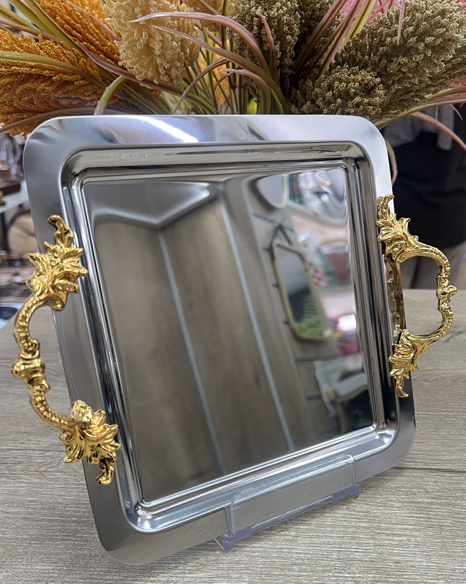 DGN-KARE KULPLU GÜMÜŞE GOLD TEPSİ 22x22cm