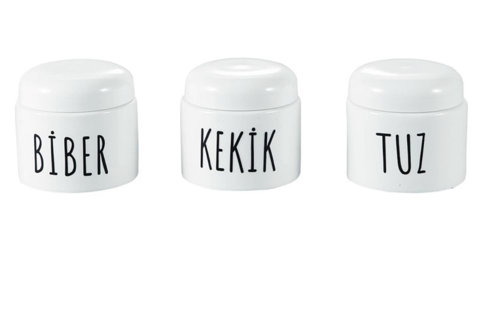 3lü Porselen Vakum Kapak Küçük Baharat Set
