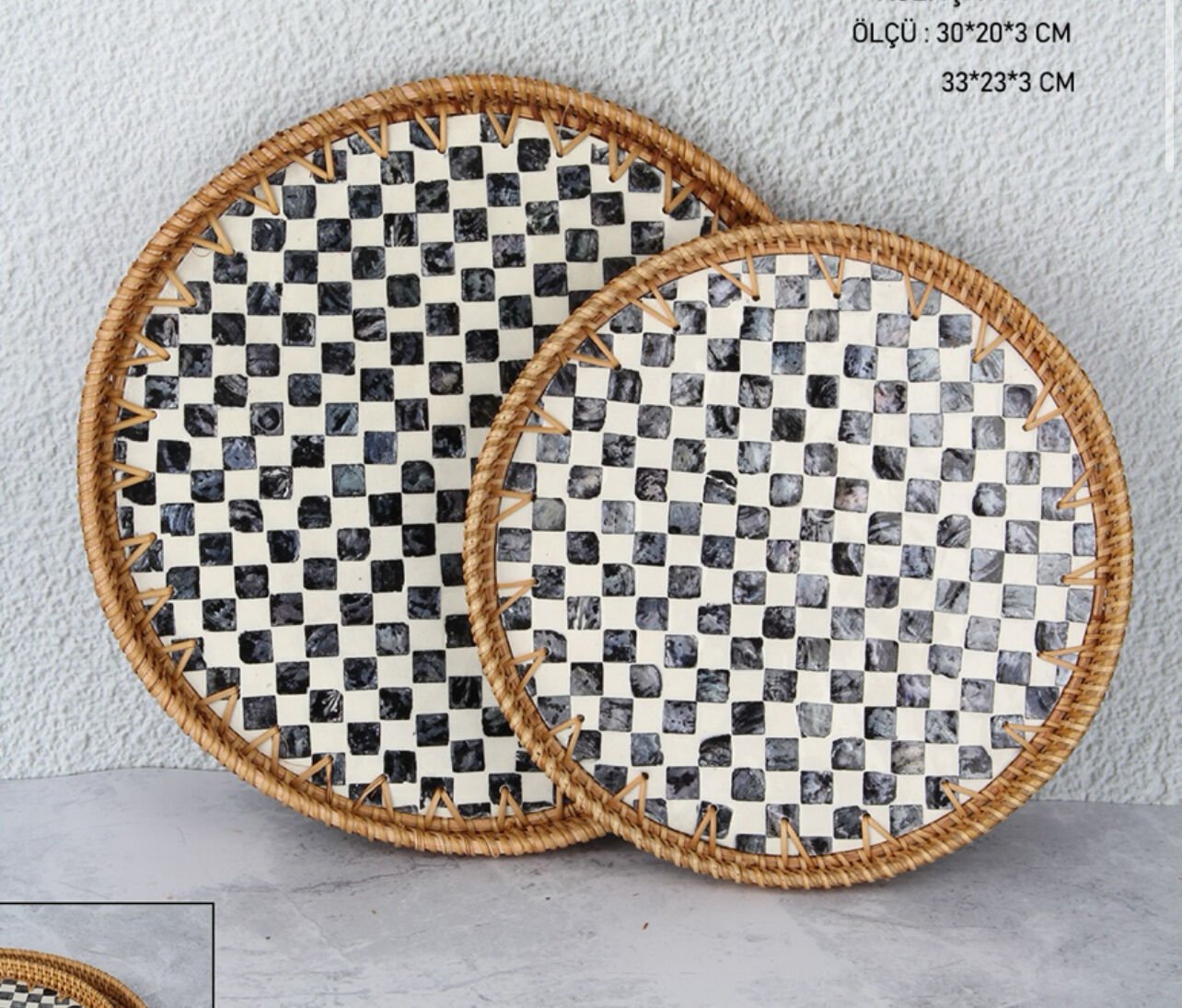 2Lİ DAMALI YUVARLAK  SEDEF TEPSİ (1486)