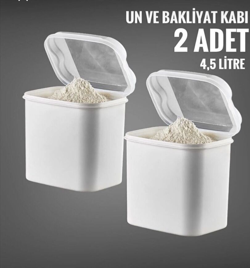 2 Adet Masal VP-033 Un ve Bakliyat Saklama Kabı 4.5 Litre - Beyaz