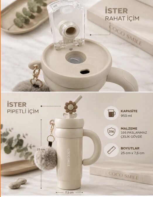 CS-8826 ÇİFT İÇİM PASLANMAZ ÇELİK TERMOS 950ML