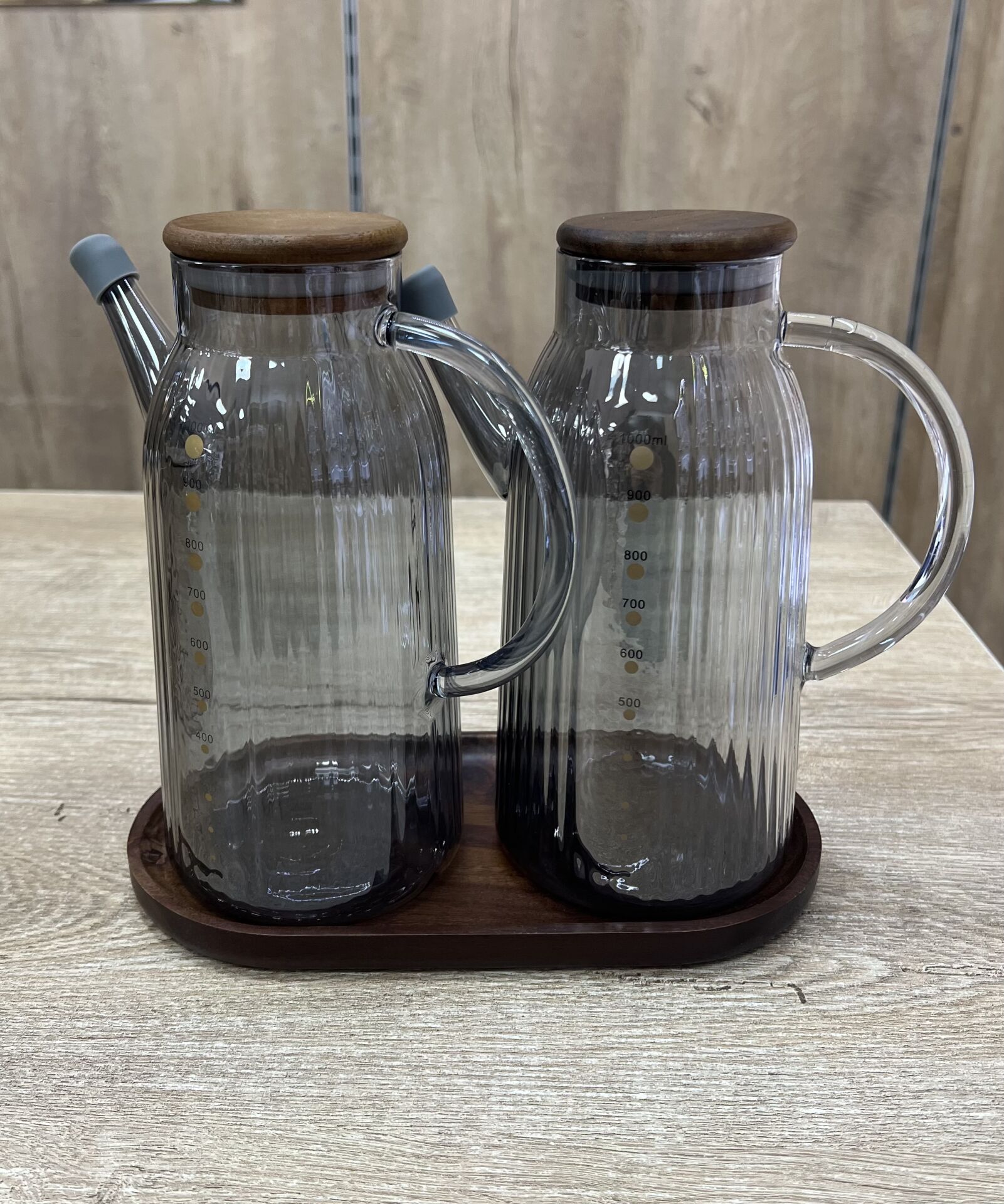 AKASYA 2Lİ 1000ML YAĞDANLIK SET (GLA-022)FÜME