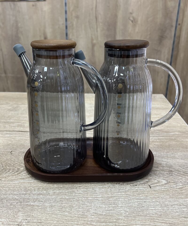 AKASYA 2Lİ 1000ML YAĞDANLIK SET (GLA-022)FÜME