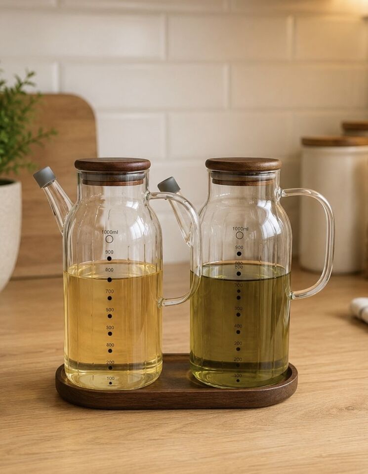 AKASYA 2Lİ 1000ML YAĞDANLIK SET KALIN ÇİZGİ(GLA-021)