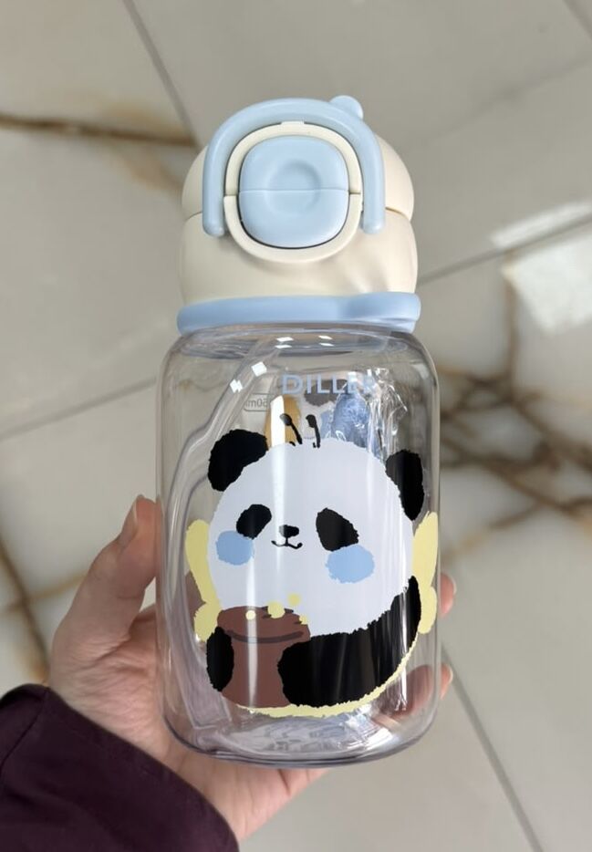 D2582 650ML PANDA FİGÜRLÜ PİPETLİ/PİPETSİZ MATARA