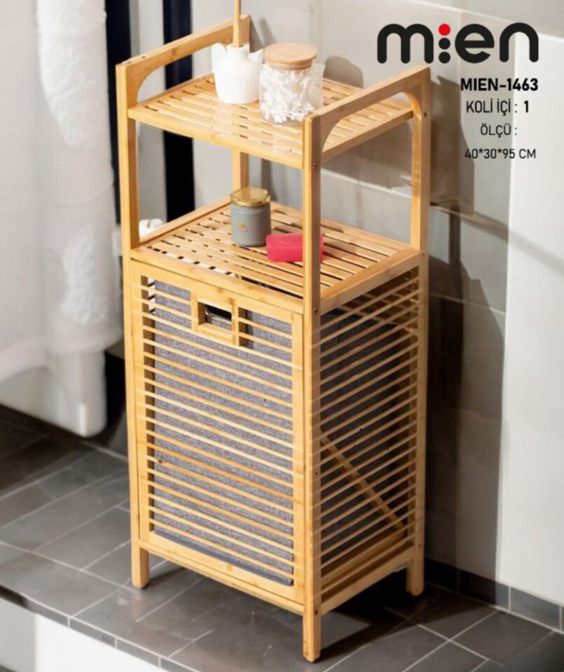 40-30-95cm Raflı Bambu Kirli Çamaşır Sepeti