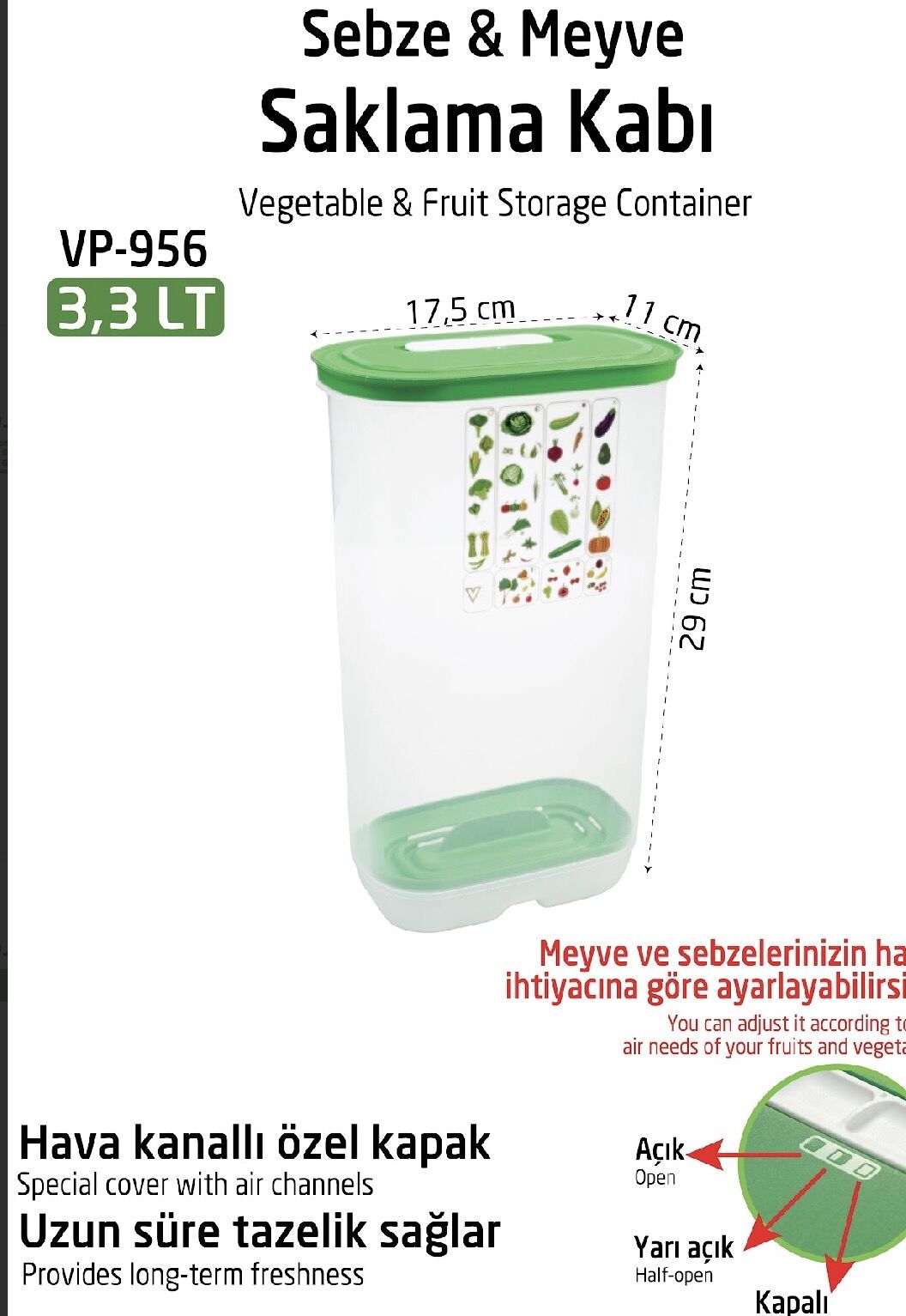 VP-956 YEŞİLLİK SAKLAMA KABI 3.3 LİTRE